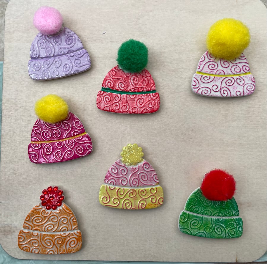 Bobble Hat Handmade Clay Magnets