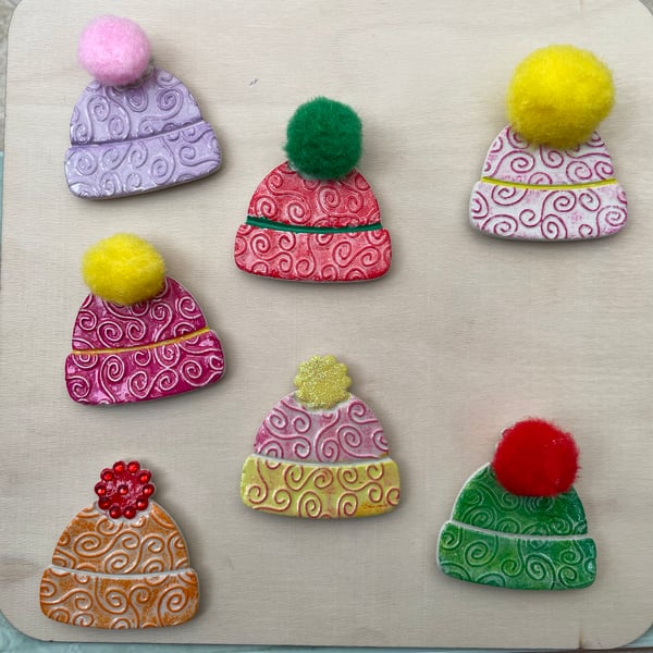 Bobble Hat Handmade Clay Magnets