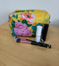 Bright Roses Print Fabric Quilted Box Shape Makeup Bag - Image 5
