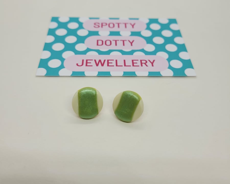 Green Shimmer Polymer Clay Stud Earrings 