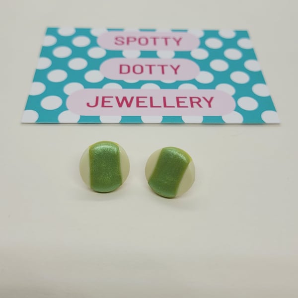 Green Shimmer Polymer Clay Stud Earrings 