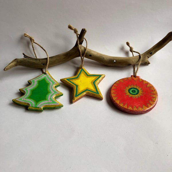 Set of 3 hand painted Christmas decorations