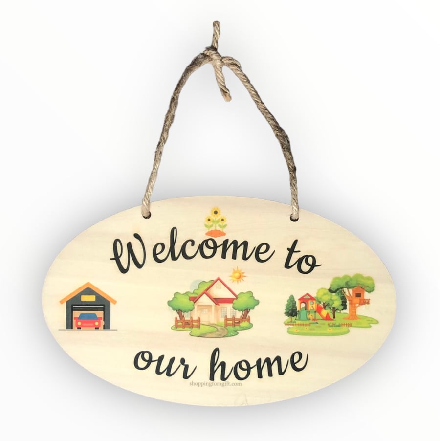 Welcome To Our Home Hanging Sign. Wall, Door Plaque For A House