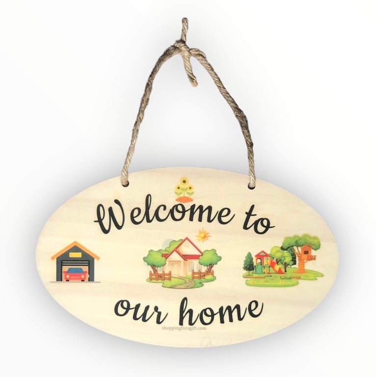 Welcome To Our Home Hanging Sign. Wall, Door Plaque For A House