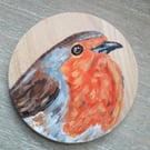 Wooden Coaster handpainted with a Robin 