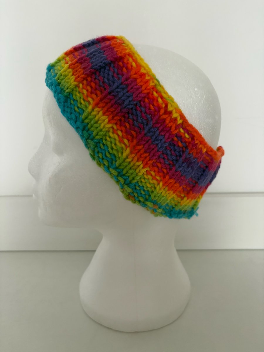 Pride hand knitted headband. 