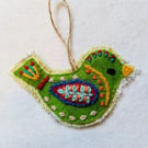 Hand embroidered folk bird hanging decoration 