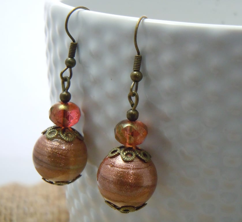 Goldstone glass bead & Czech glass bead earrings