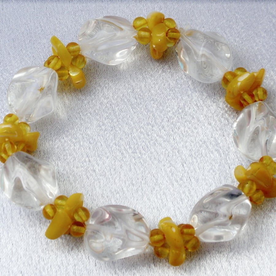 Sale item. 50% off Yellow & Clear Beaded Bracelet