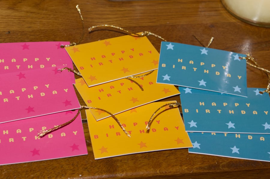 9 'Happy Birthday' Star gift tags