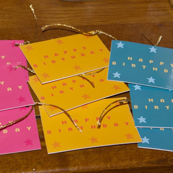 9 'Happy Birthday' Star gift tags