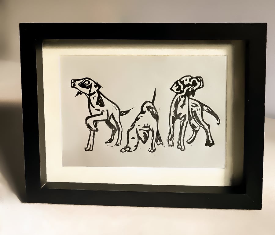 The Hounds are Hunting Lino Print 