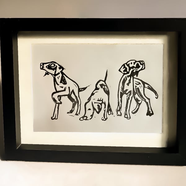 The Hounds are Hunting Lino Print 