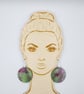 Green and cerise pink wooden hooped earrings  - Image 6