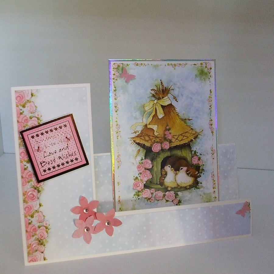 Handmade Shaped Card, Love Birds, Suitable for Valentines, Weddings etc.