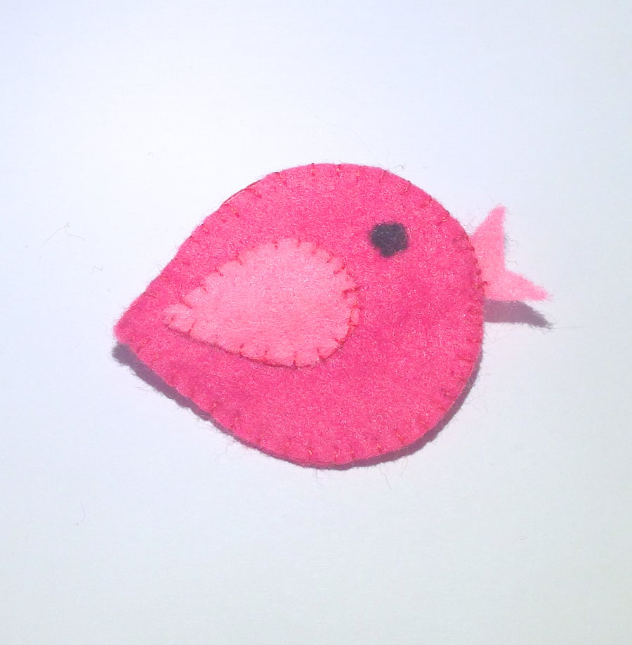 Cute Pink Felt Bird Brooch - UK Free Post