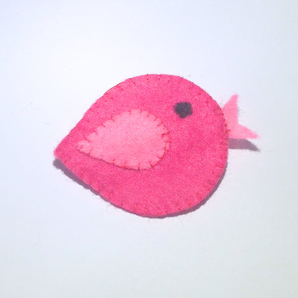 Cute Pink Felt Bird Brooch - UK Free Post