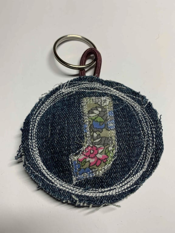 Upcycled denim key ring. Boho J