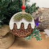 Ceramic Christmas pudding decoration with holly detail