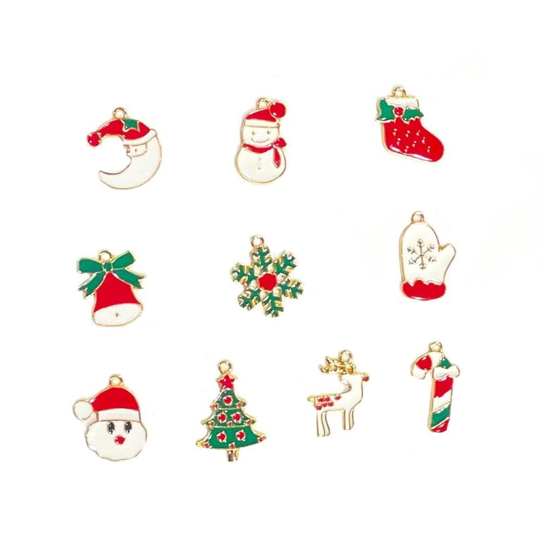 Christmas Charms Set 10pcs Enamel Pendants for Jewelry Making, Crafting 