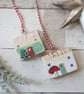 Set of 2 Wooden Festive House Hanging Decorations