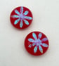 Red Fused Glass Flower Stud Earrings - Image 1