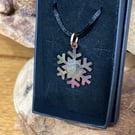 Elements inspired flame-painted silver fused copper snowflake pendant
