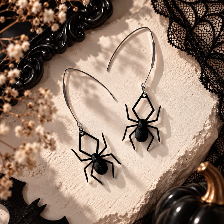 Black Spider Halloween Earrings – 3D-Printed Gothic Statement Earrings