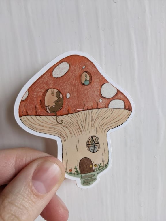 Mushroom House Waterproof Vinyl Sticker