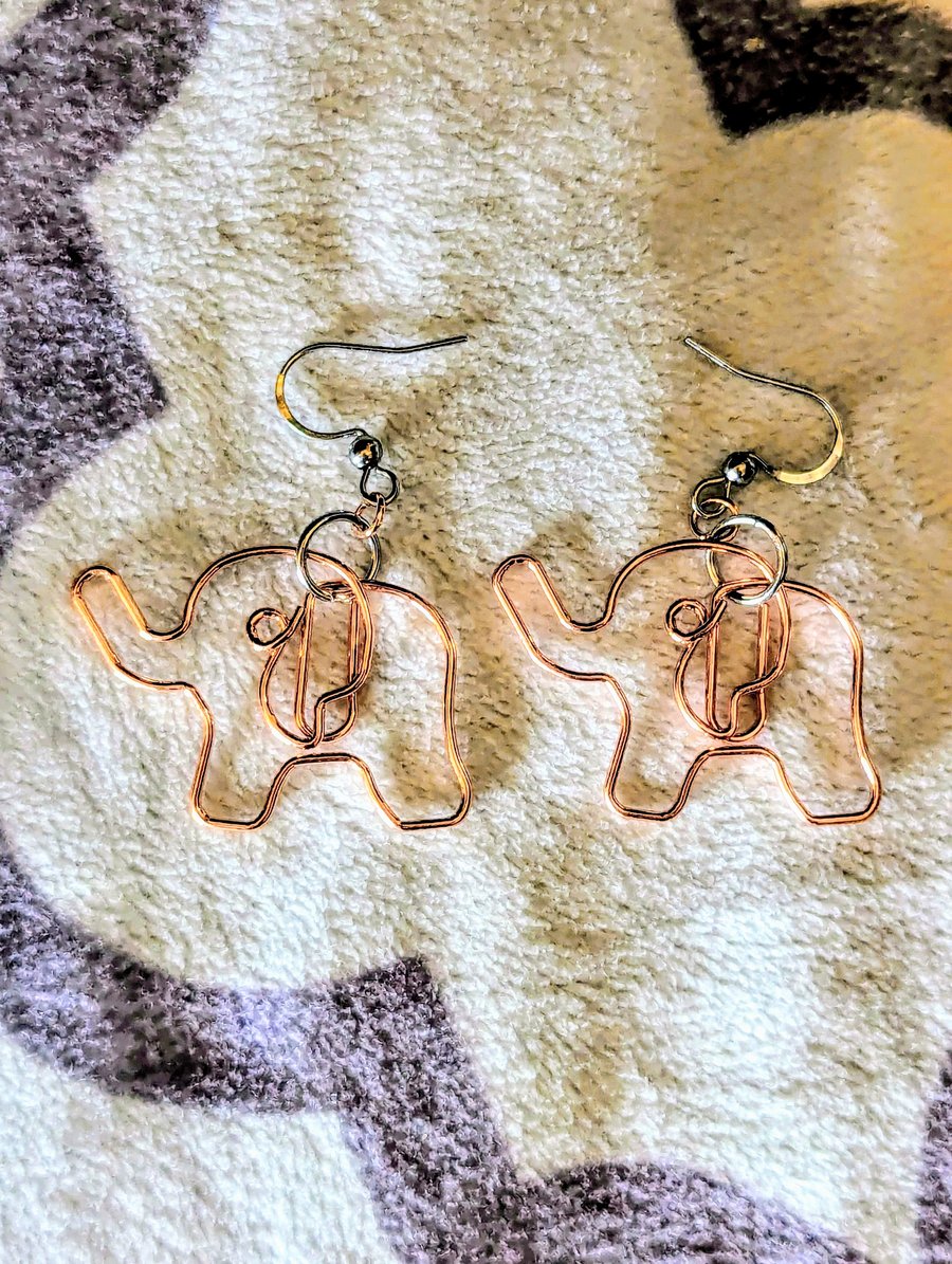 Rose Gold Colour Elephant Dangle Earrings Jewellery 14th Anniversary Gift