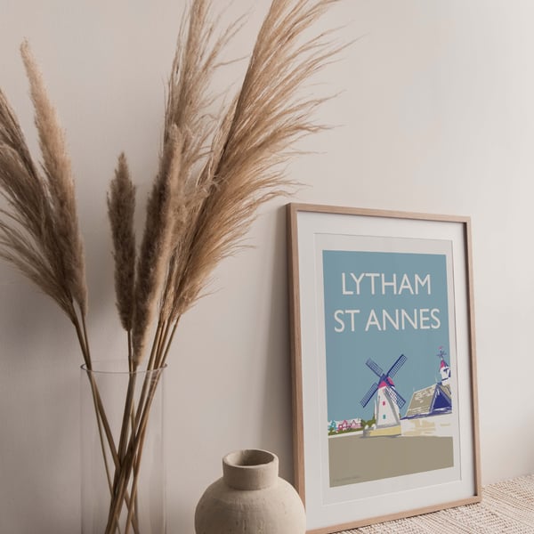 Lytham St Annes Lancashire UK Multi coloured Giclee Travel Print (unframed)