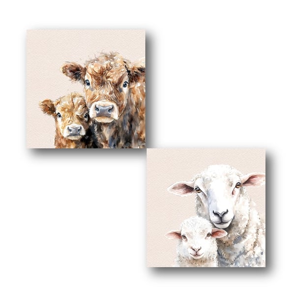 Moo & Ewe - Box Set of 8 Cow and Sheep Illustrated cards & matching gift tags