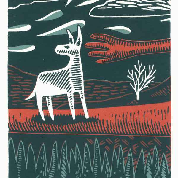 The Donkey Trip No.1 A5 three-colour linocut screen-print