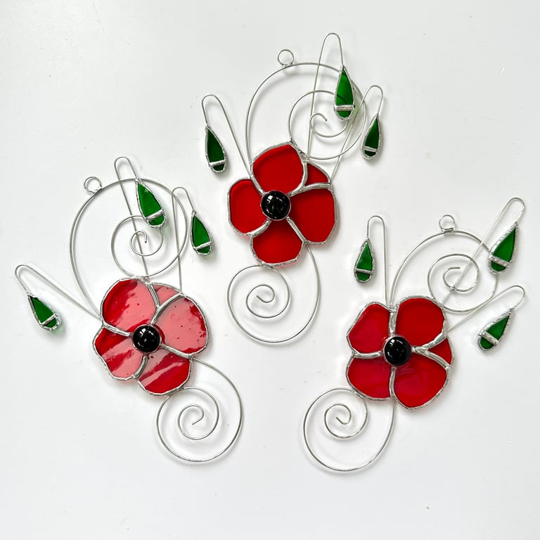 Stained Glass Poppy Suncatcher - Handmade Hanging Decoration 