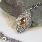 Silver Leaf Nature Pendant with Citrine - Perfectly Imperfect