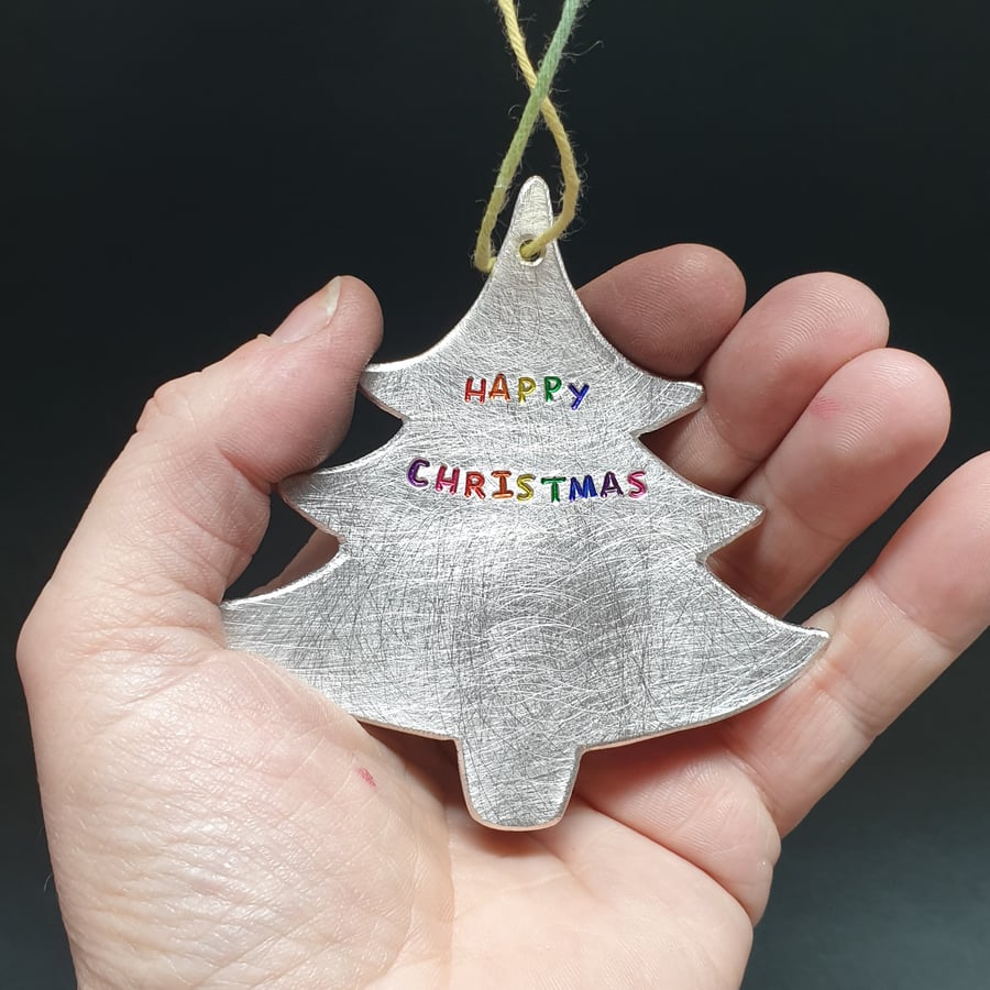 Personalisable Pewter Christmas Tree Hanging Decoration