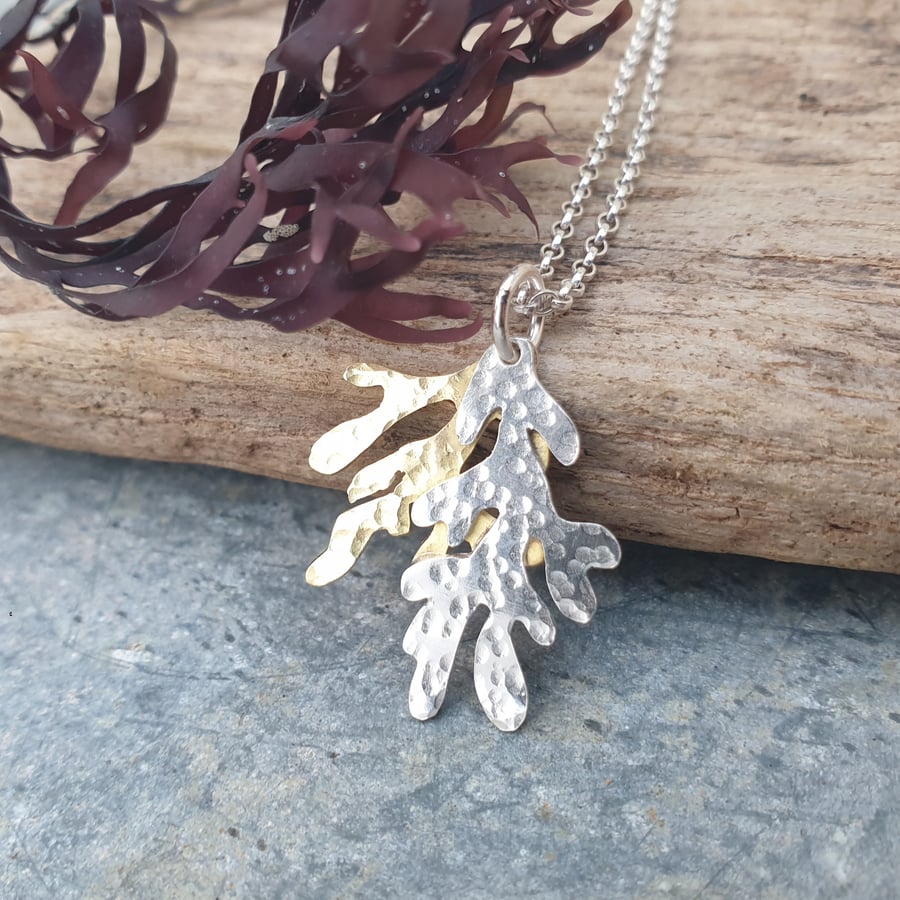 Silver and brass seaweed pendant