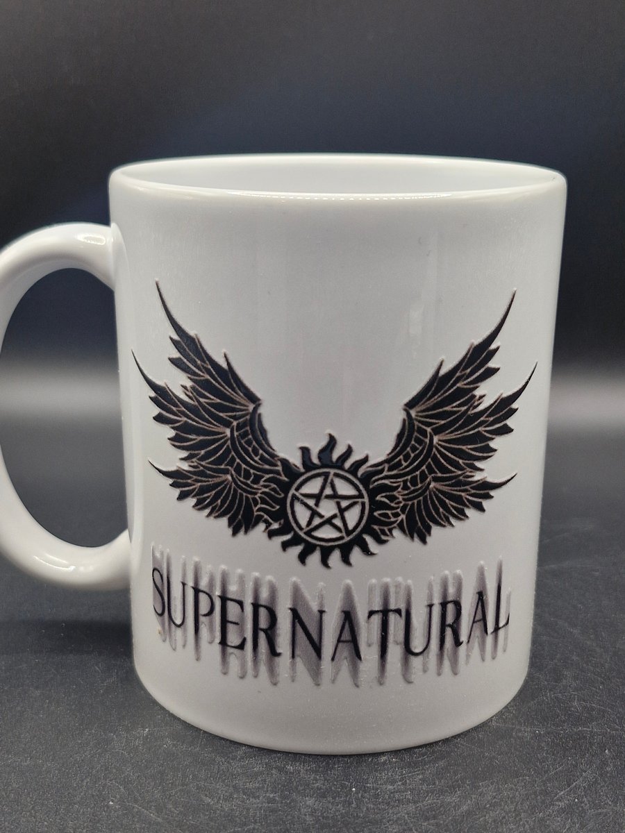 New Supernatural Mug Castiel WingsTV Series Protecton Pentagram Fan Art Blur