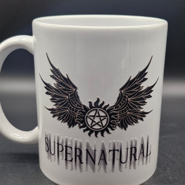 New Supernatural Mug Castiel WingsTV Series Protecton Pentagram Fan Art Blur