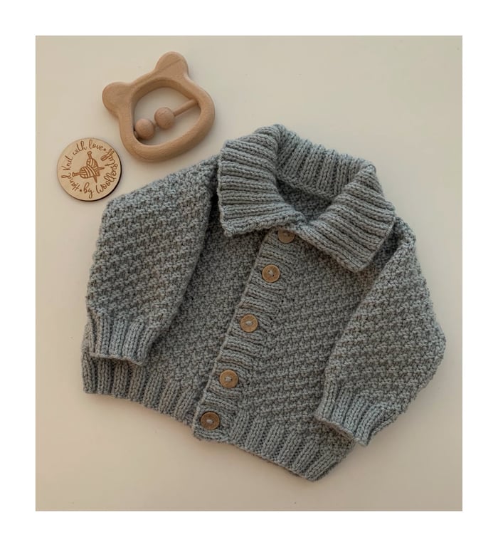 Made To Order Handknitted Mossy DK Baby Cardigan 6 sizes. Any colour.