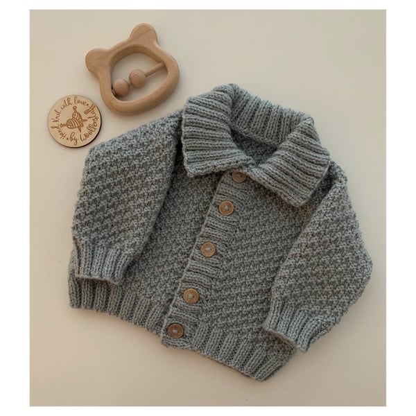 Made To Order Handknitted Mossy DK Baby Cardigan 6 sizes. Any colour.
