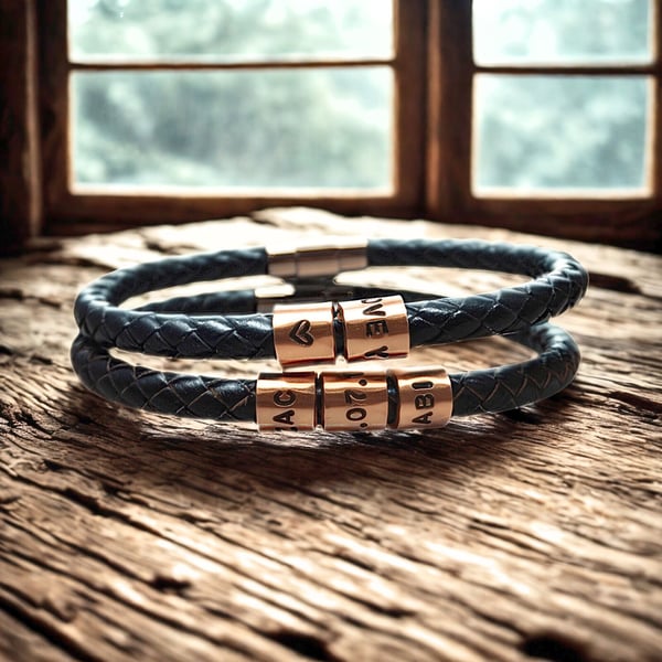7th Wedding Anniversary Gift - Leather & Copper Bracelet - Free Delivery