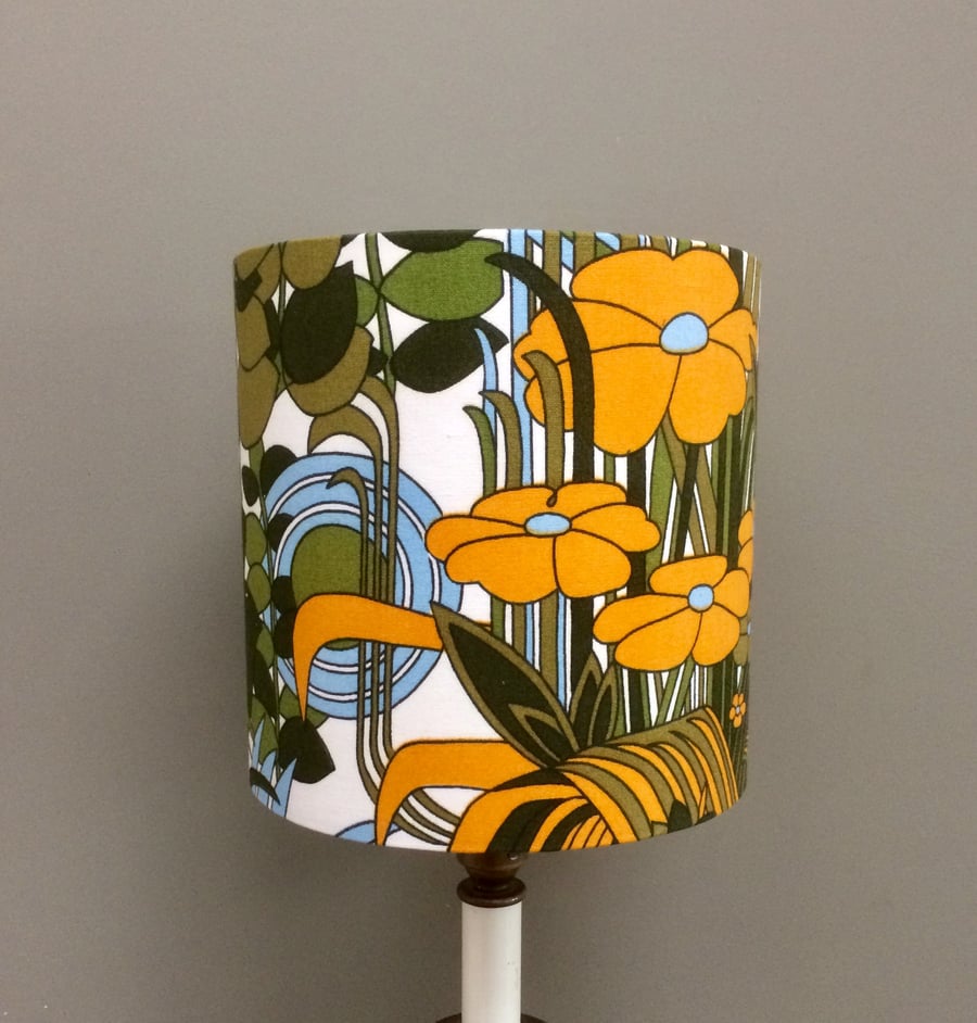 MOD 70s Abstract Ashwell Tropical Green Vintage Fabric Lampshade