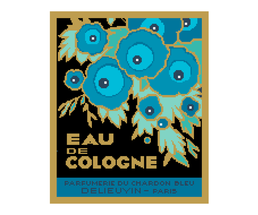 182B Cross Stitch Vintage 1920s Art Deco Eau de Cologne Label Chardon Bleu No.2