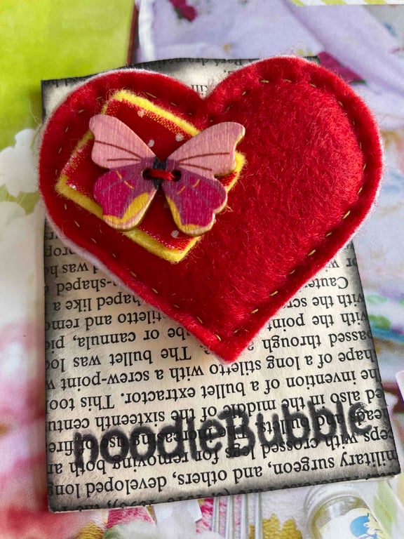 Butterfly Heart Brooch Red 