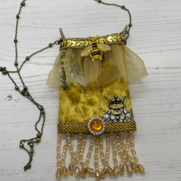 Bees - Amulet Necklace Bag  by Carolee Crafts PB2 - 0001