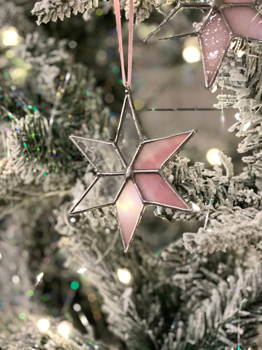 Clear and pink star stained glass star decoration