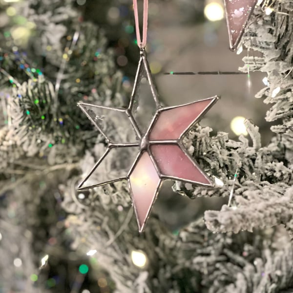 Clear and pink star stained glass star decoration