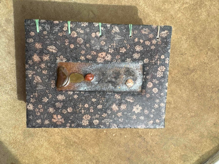 Handmade journal,128 rustic 200gsm cartridge pages. Liberty fabric & pebble art.