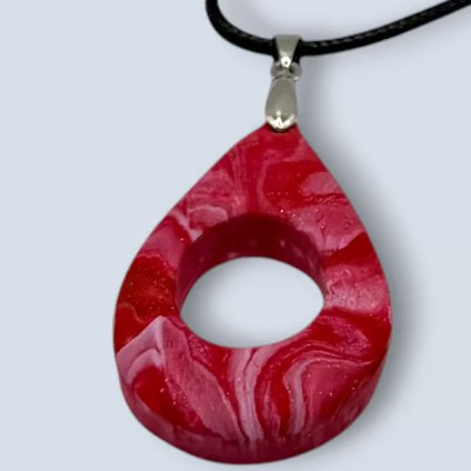 Pink and Red Marbled Glasses Holder Necklace Shimmer Teardrop Pendant